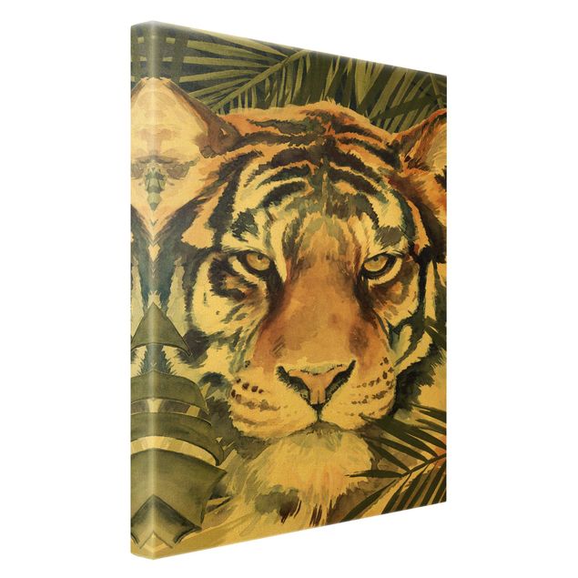 Leinwandbild Gold - Tiger im Dschungel - Hochformat 2:3