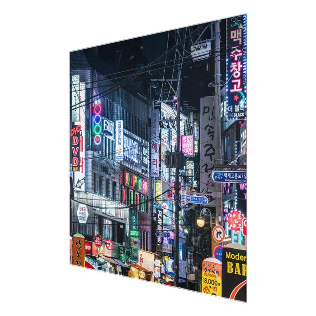 Glasbild - Nachtleben von Seoul - Quadrat 1:1