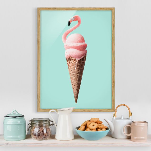 Moderne Bilder mit Rahmen Eis mit Flamingo