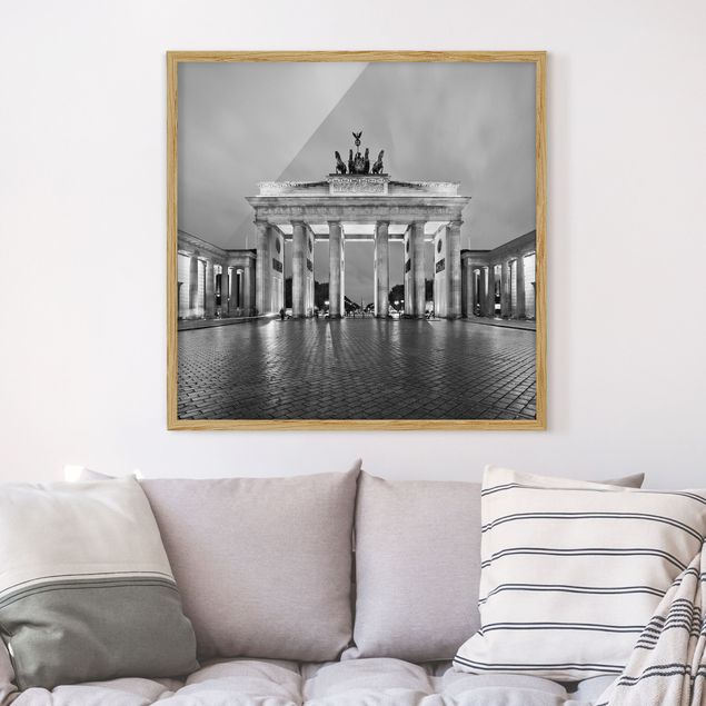 Skylines Bilder mit Rahmen Erleuchtetes Brandenburger Tor II