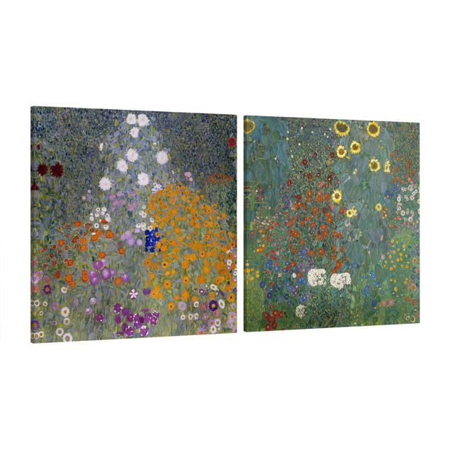 Leinwandbild 2-teilig - Gustav Klimt - Im grünen Garten - Quadrate 1:1