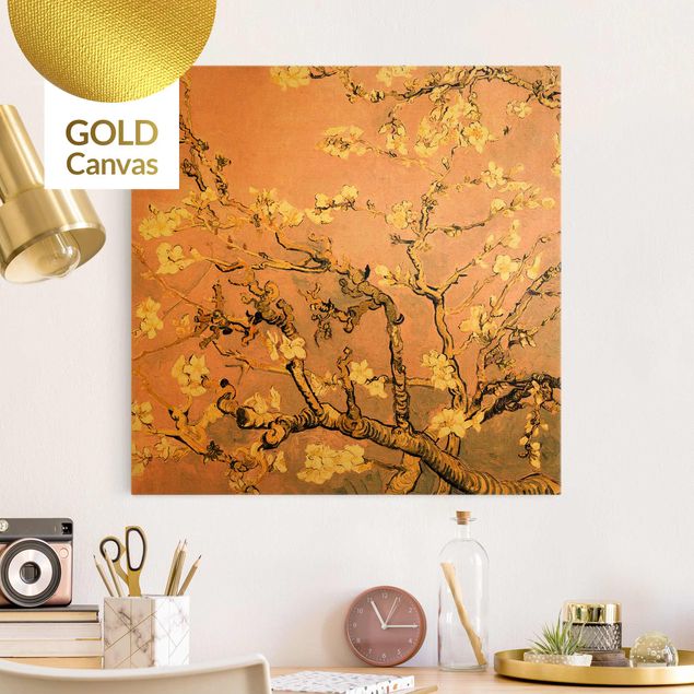 Leinwandbild Gold - Vincent van Gogh - Mandelblüte in altrosa - Quadrat