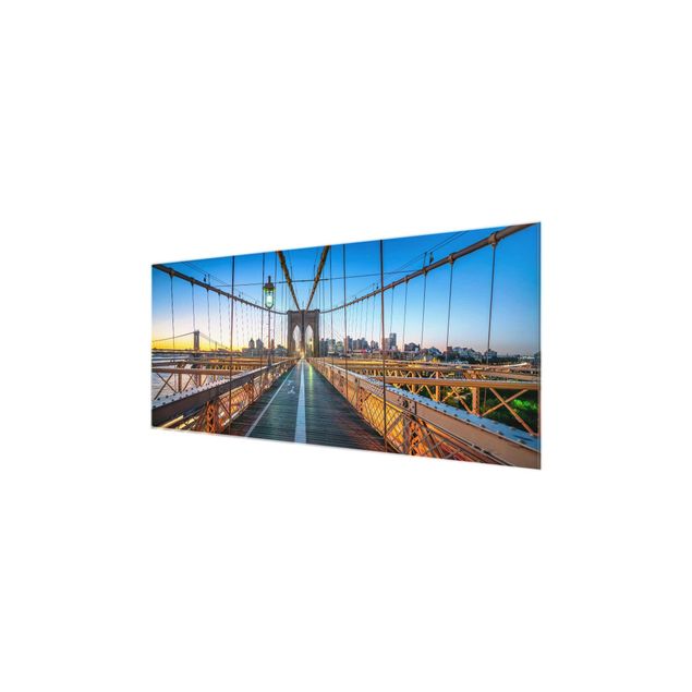 Glasbild - Morgenblick von der Brooklyn Bridge - Panorama