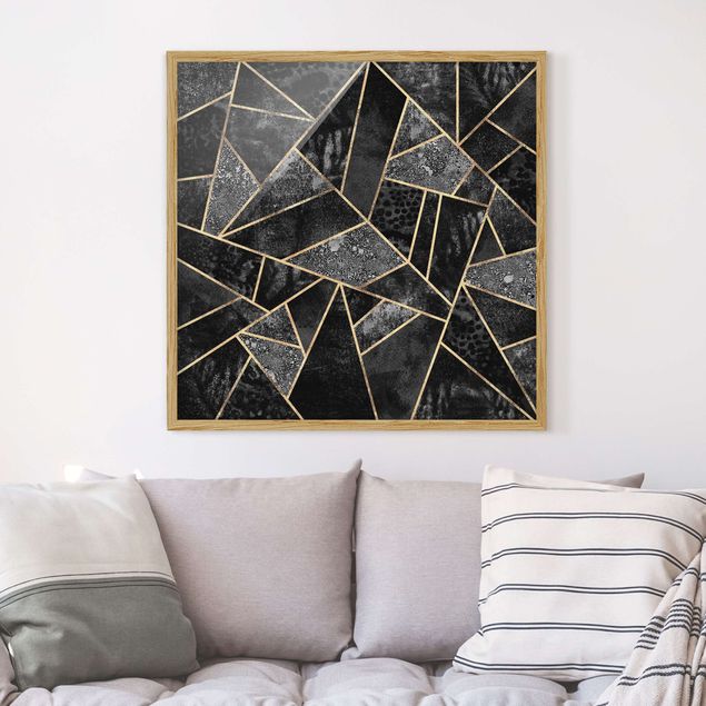 Abstrakte Bilder mit Rahmen Graue Dreiecke Gold