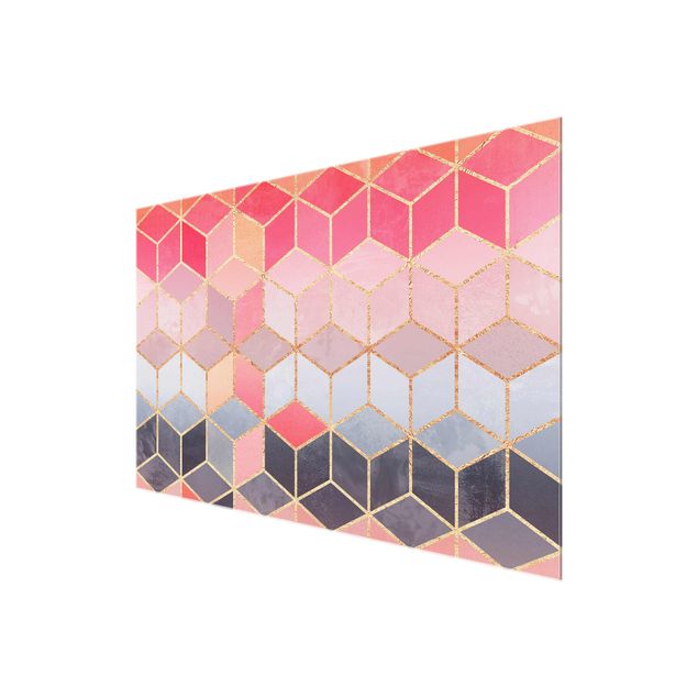 Glasbild - Buntes Pastell goldene Geometrie - Querformat 2:3