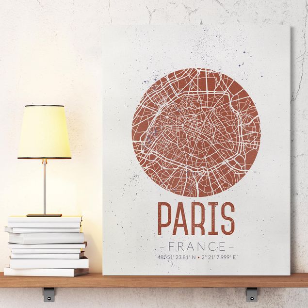 Leinwand mit Spruch Stadtplan Paris - Retro