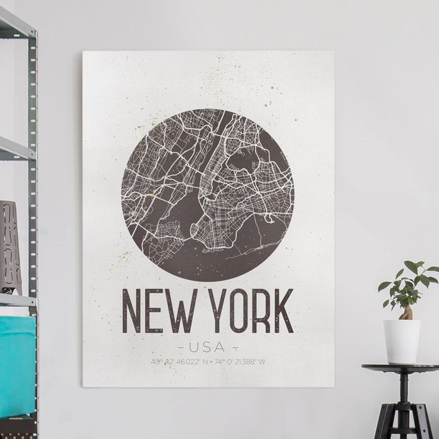 Leinwand mit Spruch Stadtplan New York - Retro