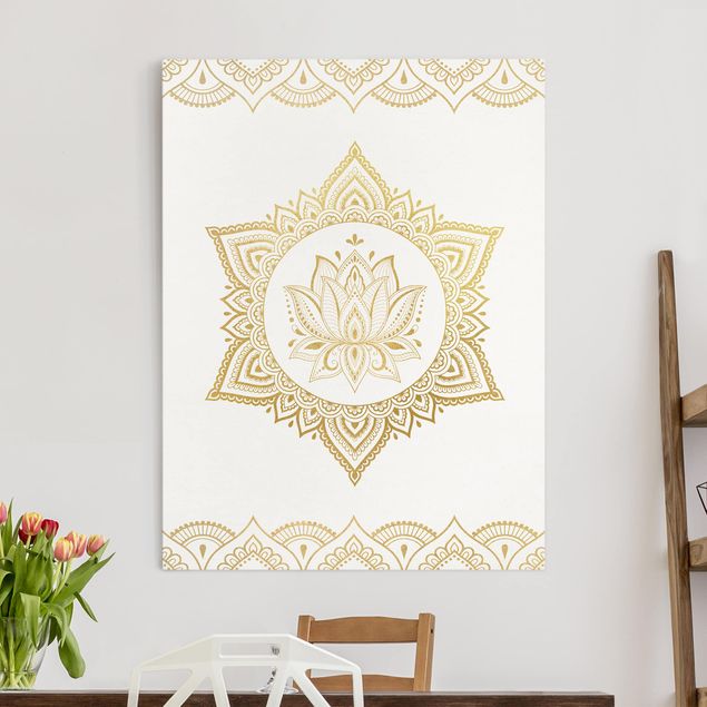 schöne Bilder Mandala Lotus Illustration Ornament weiß gold