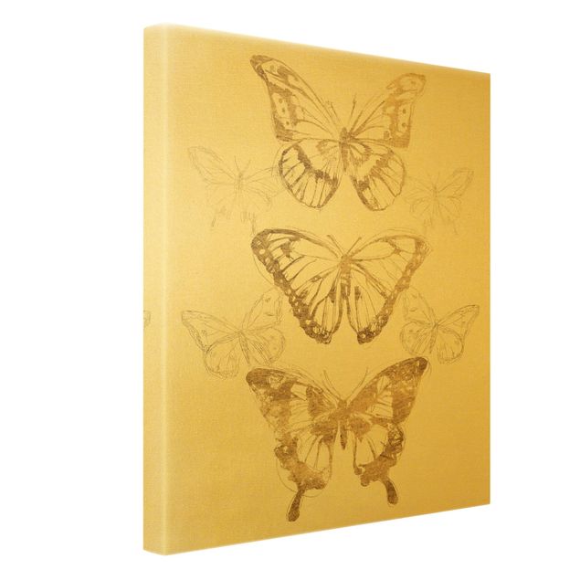 Leinwandbild Gold - Schmetterlingskomposition in Gold II - Hochformat 3:4