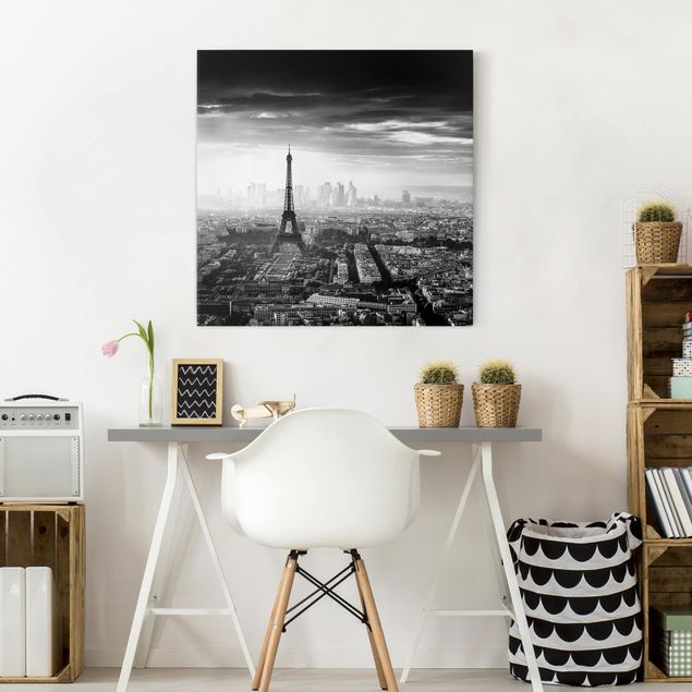 Leinwandbilder schwarz-weiß Der Eiffelturm von Oben Schwarz-weiß