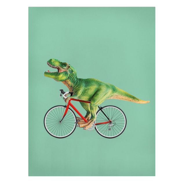 Leinwandbilder kaufen Dinosaurier mit Fahrrad