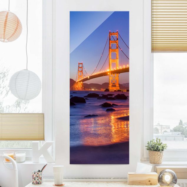 Glas Wandbilder XXL Golden Gate Bridge am Abend