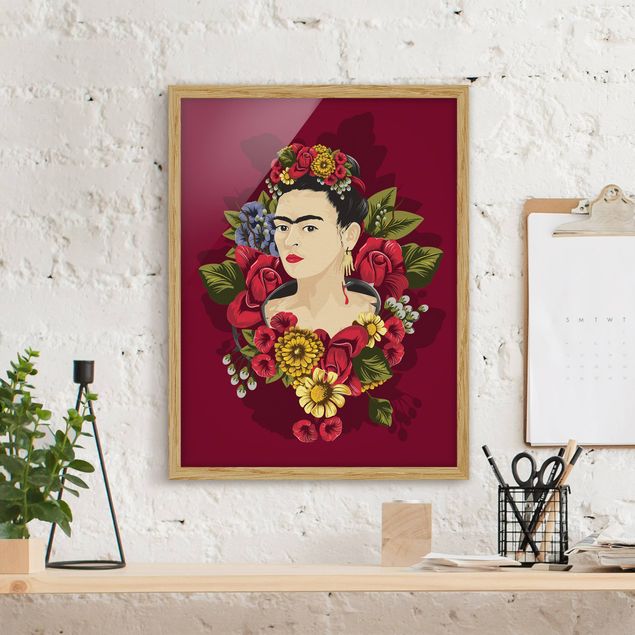 Frida Kahlo - Rosen Bild mit Rahmen im Hochformat kaufen