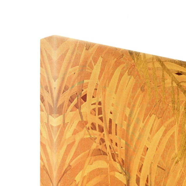 Leinwandbild Gold - Palmenblätter Rosa und Gold II - Querformat 4:3