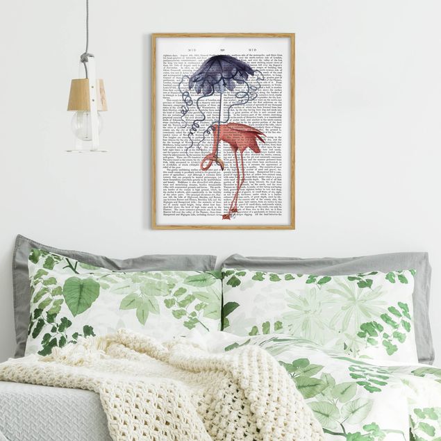 Tiere Bilder mit Rahmen Tierlektüre - Flamingo mit Regenschirm