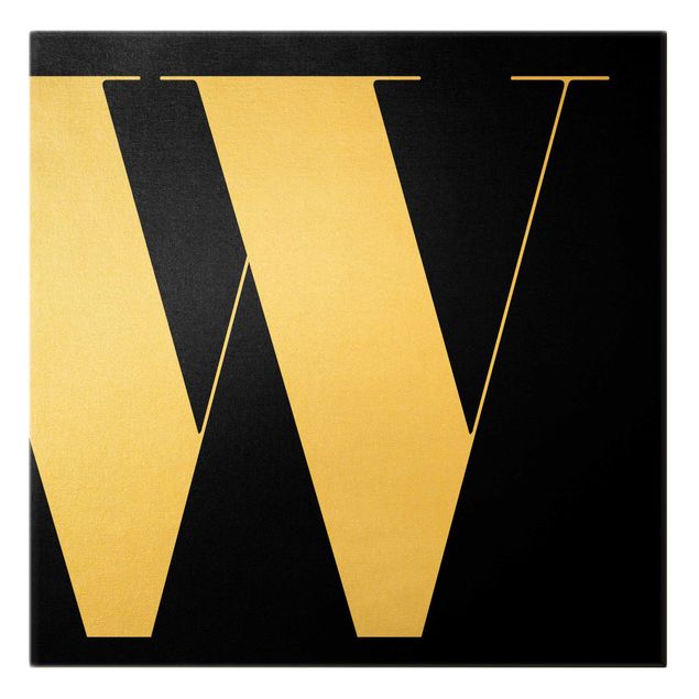 Leinwandbild Gold - Antiqua Letter W Schwarz - Quadrat 1:1