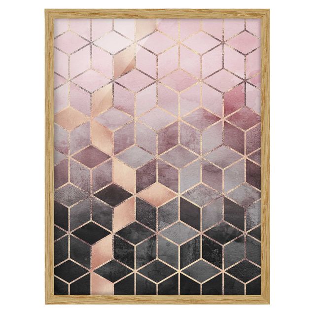 Wandbilder Rosa Grau goldene Geometrie