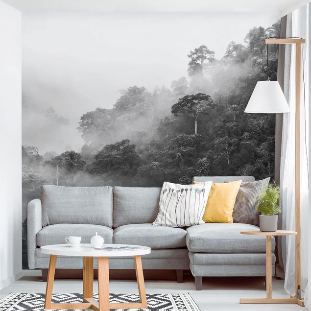 Design Tapeten Dschungel im Nebel Schwarz Weiß