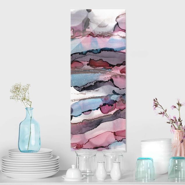 Glasbild - Wellenreiten in Violett mit Roségold - Panel
