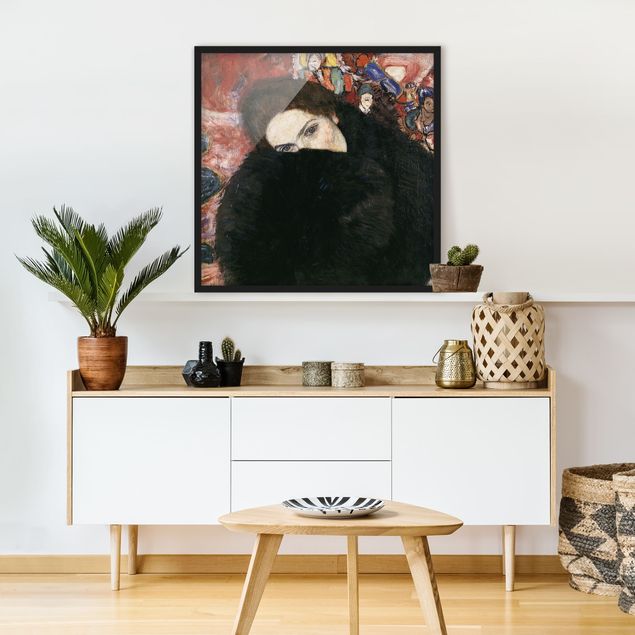 Bild mit Rahmen - Gustav Klimt - Dame mit Muff - Quadrat 1:1