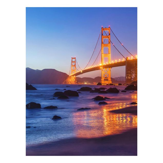 Glasbild - Golden Gate Bridge am Abend - Hochformat 3:4
