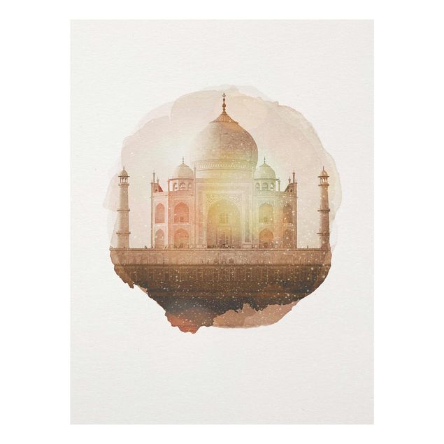 Glasbild - Wasserfarben - Taj Mahal - Hochformat 4:3