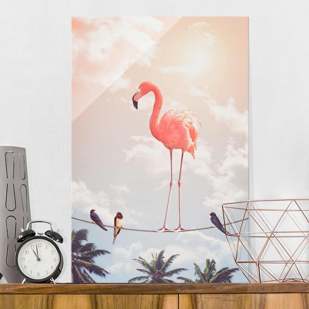 Glasbild - Jonas Loose - Himmel mit Flamingo - Hochformat 3:2