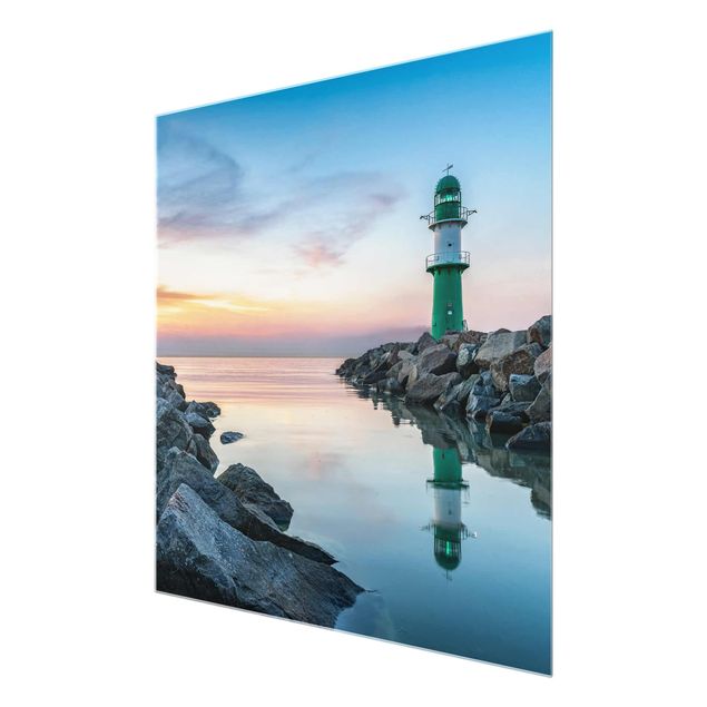 Glasbild - Sunset at the Lighthouse - Quadrat 1:1