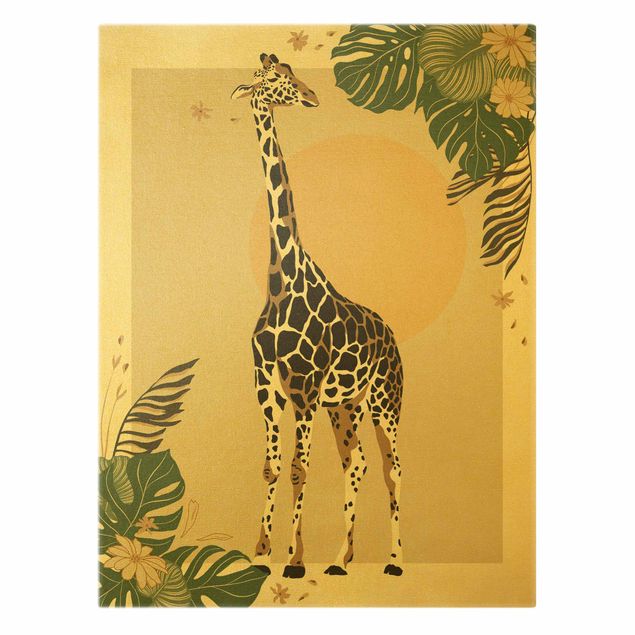 Leinwandbild Gold - Safari Tiere - Giraffe - Hochformat 3:4