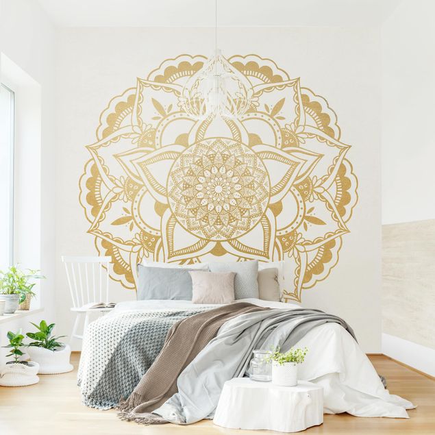 Design Tapeten Mandala Blume gold weiß