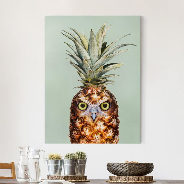 moderne Leinwandbilder Ananas mit Eule