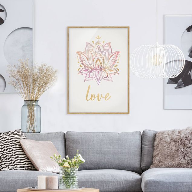 Blumen Bilder mit Rahmen Lotus Illustration Love gold rosa