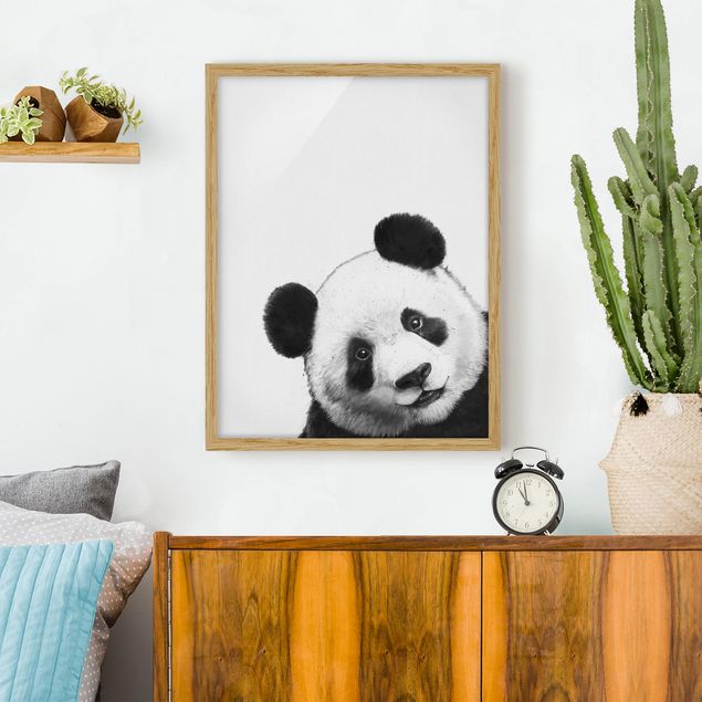 Moderne Bilder mit Rahmen Illustration Panda Schwarz Weiß Malerei