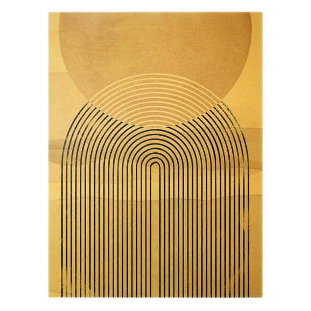 Leinwandbild Gold - Geometrische Formen - Regenbogen Schwarz - Hochformat 4:3