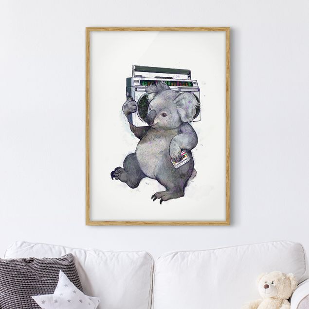 Moderne Bilder mit Rahmen Illustration Koala mit Radio Malerei