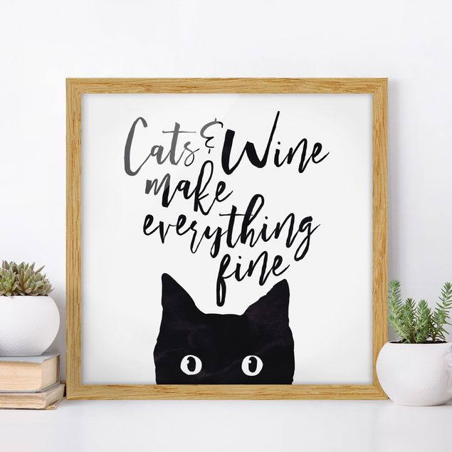 Moderne Bilder mit Rahmen Cats and Wine make everything fine