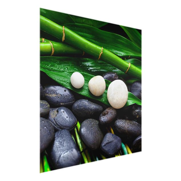 Glasbilder Grüner Bambus mit Zen Steinen