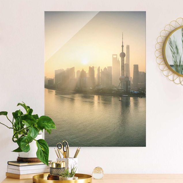 XXL Glasbilder Pudong bei Sonnenaufgang