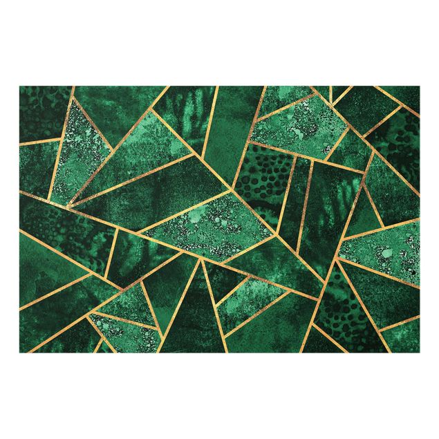 Glasbild - Dunkler Smaragd mit Gold - Querformat 2:3