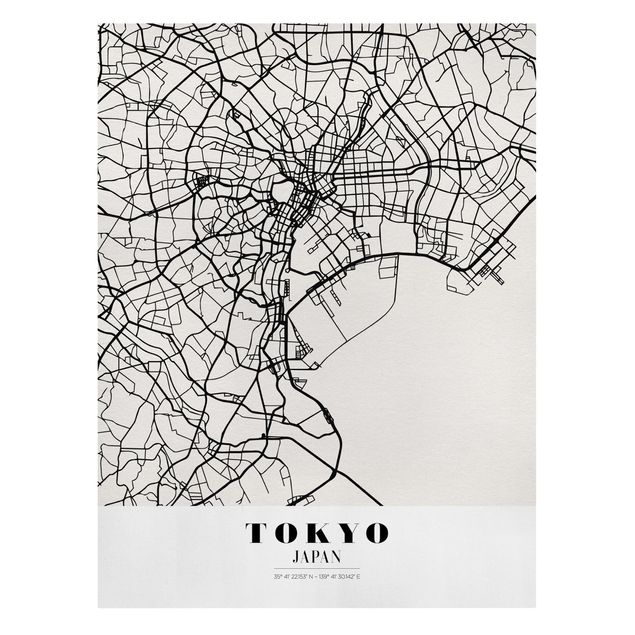 Leinwandbild - Stadtplan Tokyo - Klassik - Hochformat 4:3