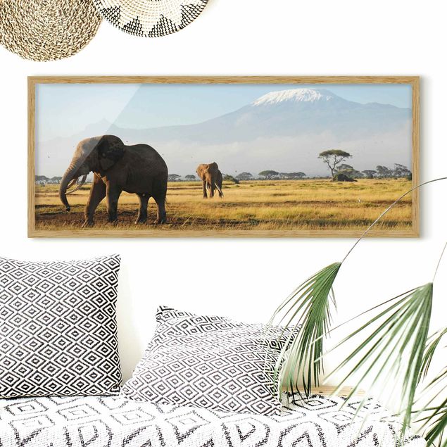 Natur Bilder mit Rahmen Elefanten vor dem Kilimanjaro in Kenya