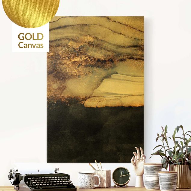 Leinwandbild Gold - Goldener Marmor gemalt - Hochformat 2:3