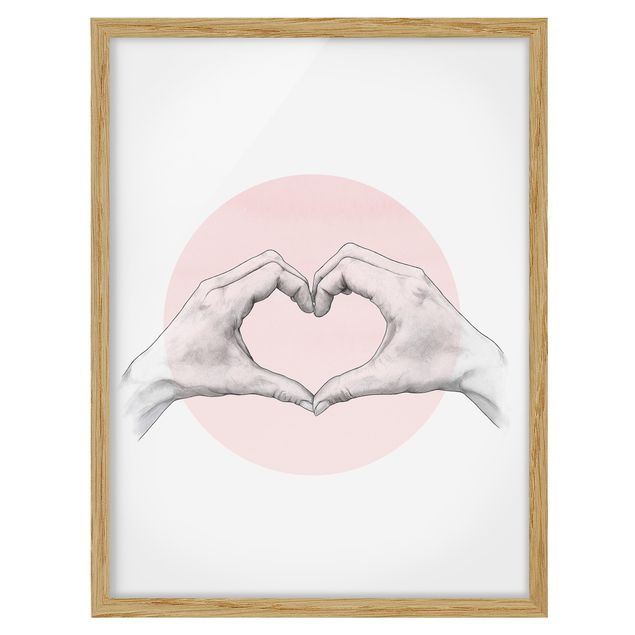 Wandbilder mit Rahmen Illustration Herz Hände Kreis Rosa Weiß