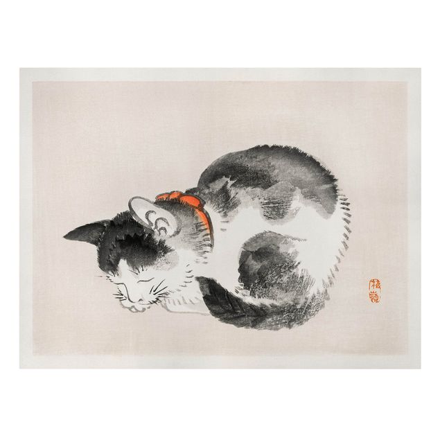 schöne Leinwandbilder Asiatische Vintage Zeichnung Schlafende Katze