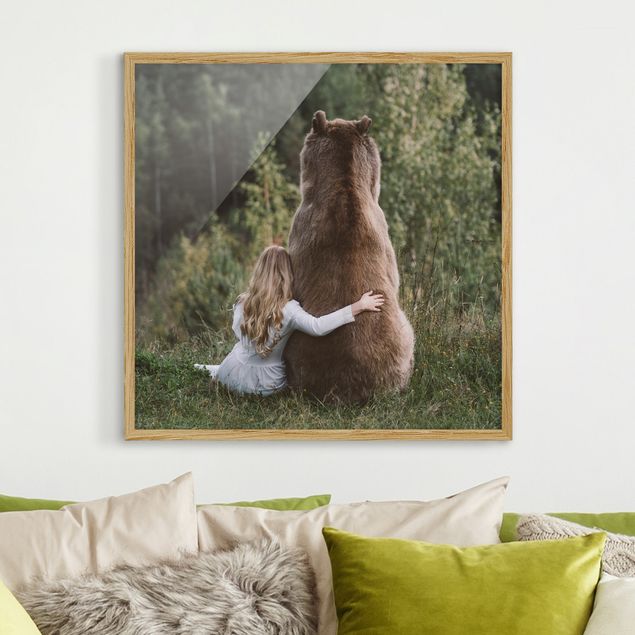 Tiere Bilder mit Rahmen Mädchen mit Braunbär