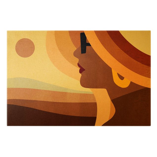 Leinwandbild Gold - Frau mit Sonnenbrille - Querformat 3:2