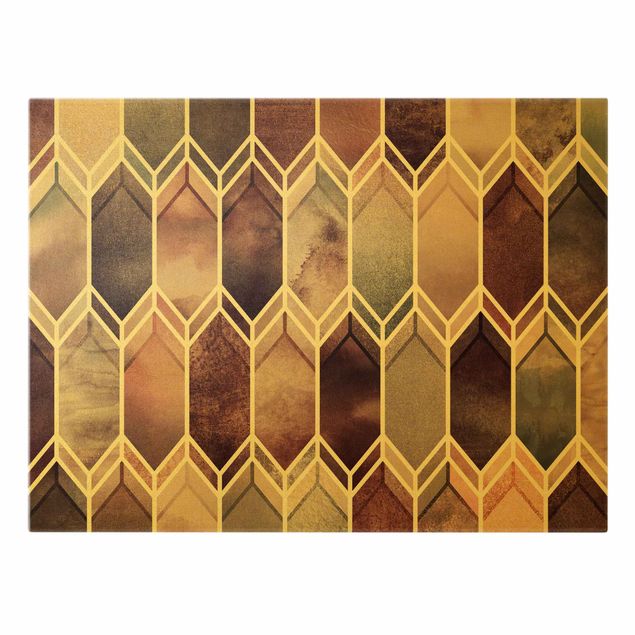 Leinwandbild Gold - Elisabeth Fredriksson - Goldene Geometrie - Glasmalerei Rosé - Querformat 3:4