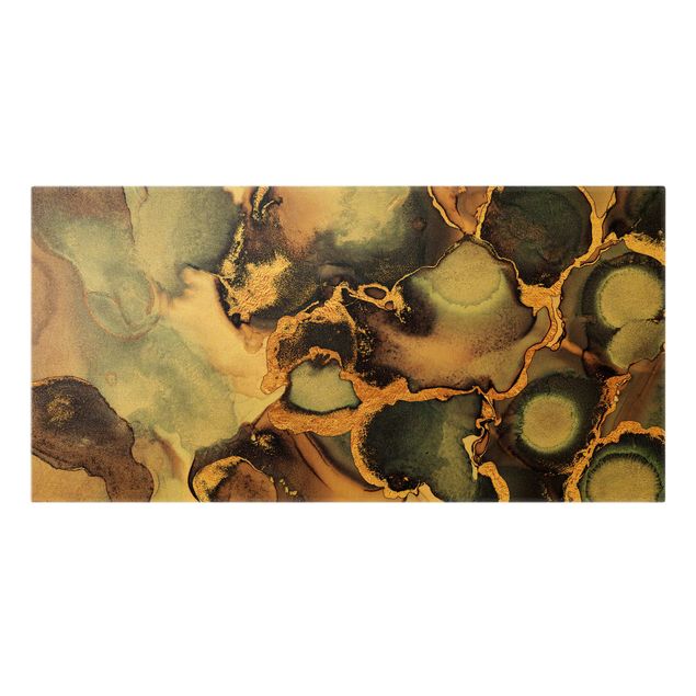 Leinwandbild Gold - Marmor Aquarell mit Gold - Querformat 2:1