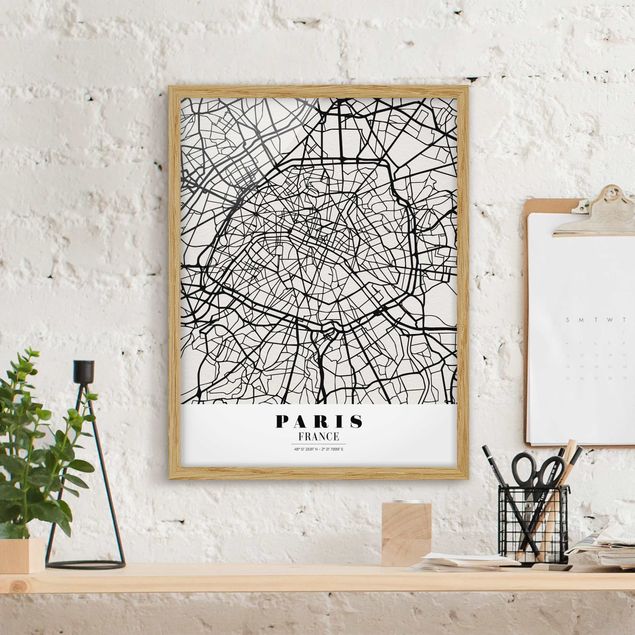 Sprüche Bilder mit Rahmen Stadtplan Paris - Klassik