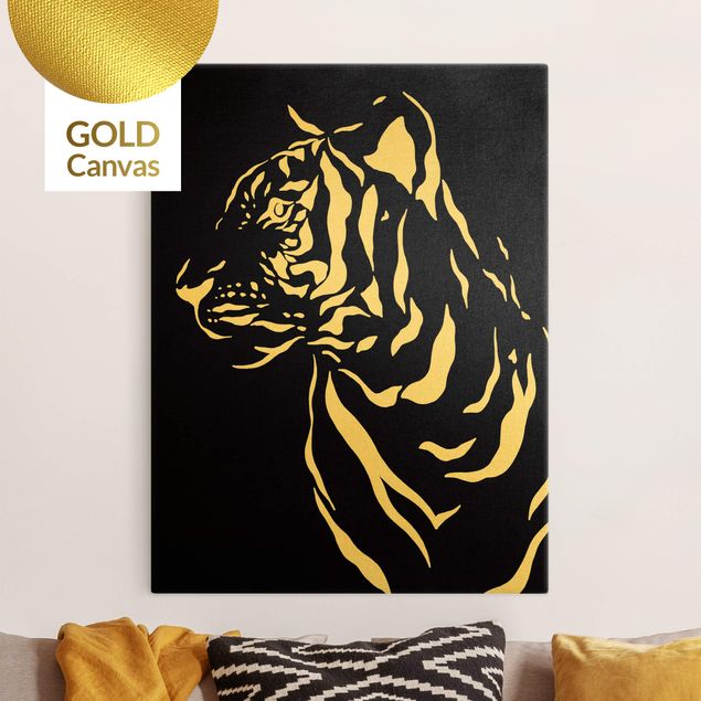 Leinwand Gold Safari Tiere - Portrait Tiger Schwarz